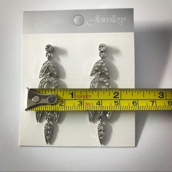 Silver tone Crystal Dangle Earrings - Picture 4 of 6